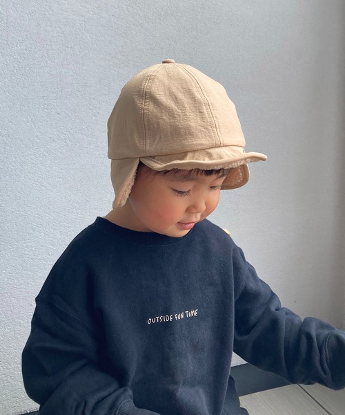 GRIN BUDDY（グリンバディ）の「【GRIN BUDDY/グリンバディ】【キッズ】耳当て付きフライトキャップ/Bomb Boa Flight Cap（キャップ・キッズ・ブラック/ベージュ・54/52）」の5枚目の写真
