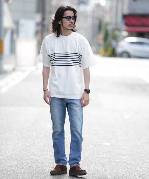 URBAN RESEARCH Sonny Label（アーバンリサーチサニーレーベル）の「ボーダー切替Tシャツ（Tシャツ/カットソー・メンズ・オフホワイト/ネイビー/オレンジ・LARGE/MEDIUM）」の10枚目の写真