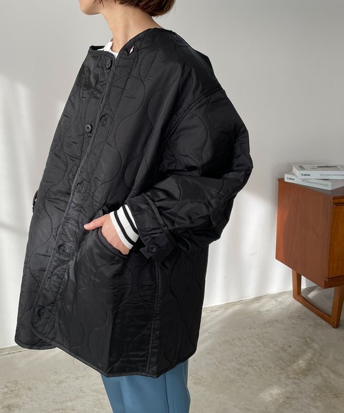 210nouve(トゥージュヌーブ)の「リップストップキルティングミドルコート(ノーカラージャケット・レディース・ブラック/ベージュ/カーキ/アイボリー/ブラウン/グリーン系その他・FREE)」の19枚目の写真