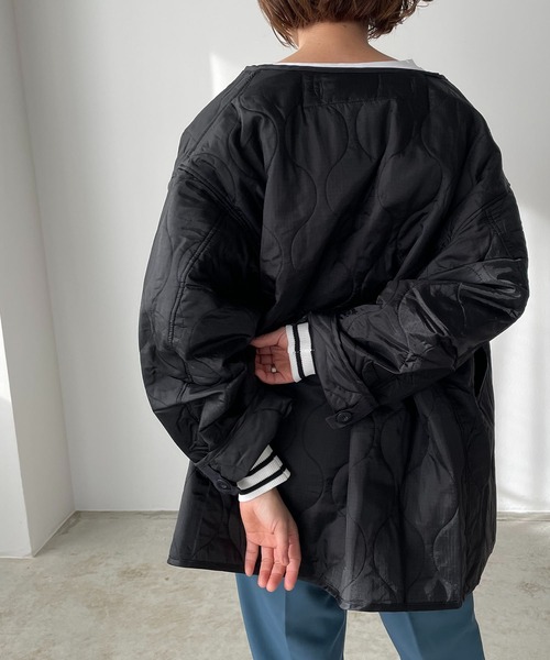 210nouve(トゥージュヌーブ)の「リップストップキルティングミドルコート(ノーカラージャケット・レディース・ブラック/ベージュ/カーキ/アイボリー/ブラウン/グリーン系その他・FREE)」の20枚目の写真