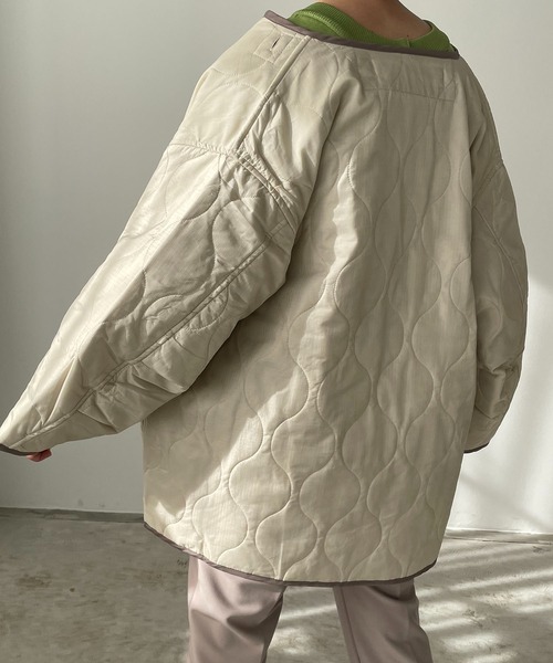 210nouve(トゥージュヌーブ)の「リップストップキルティングミドルコート(ノーカラージャケット・レディース・ブラック/ベージュ/カーキ/アイボリー/ブラウン/グリーン系その他・FREE)」の15枚目の写真