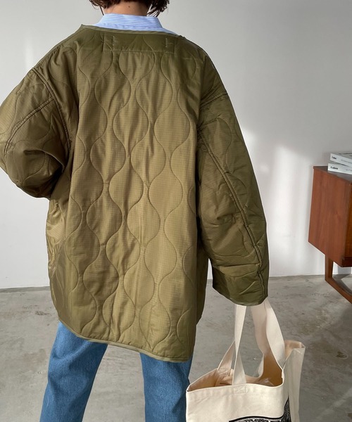 210nouve(トゥージュヌーブ)の「リップストップキルティングミドルコート(ノーカラージャケット・レディース・ブラック/ベージュ/カーキ/アイボリー/ブラウン/グリーン系その他・FREE)」の11枚目の写真
