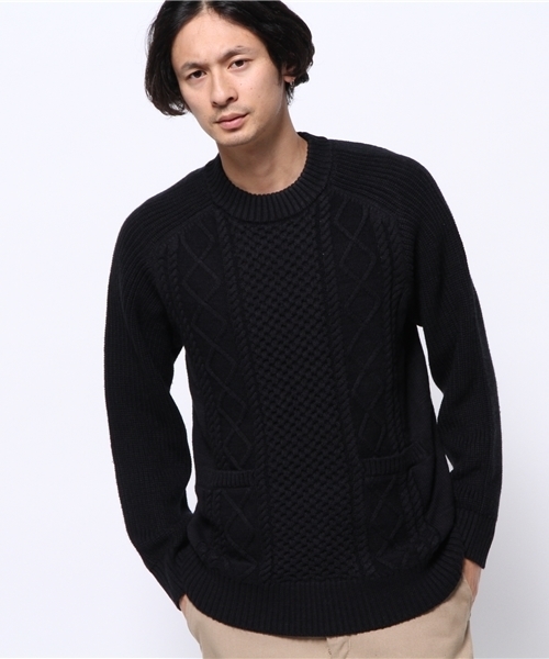 CIAOPANIC（チャオパニック）の「【Ciaopanic】アラン柄ポケット付きC/N（ニット/セーター・メンズ・ネイビー/グレー/ホワイト・LARGE/MEDIUM）」の3枚目の写真