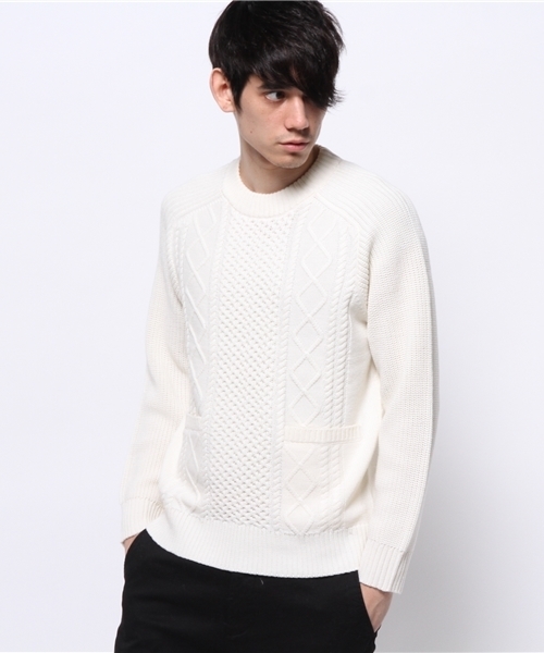 CIAOPANIC（チャオパニック）の「【Ciaopanic】アラン柄ポケット付きC/N（ニット/セーター・メンズ・ネイビー/グレー/ホワイト・LARGE/MEDIUM）」の2枚目の写真