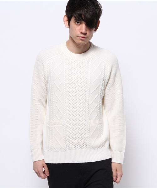 CIAOPANIC（チャオパニック）の「【Ciaopanic】アラン柄ポケット付きC/N（ニット/セーター・メンズ・ネイビー/グレー/ホワイト・LARGE/MEDIUM）」の10枚目の写真