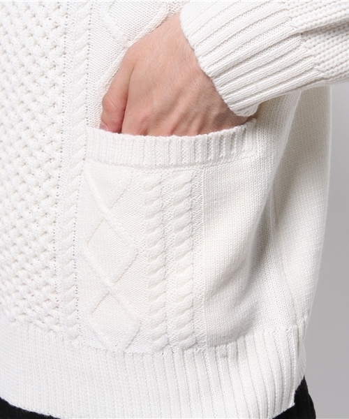 CIAOPANIC（チャオパニック）の「【Ciaopanic】アラン柄ポケット付きC/N（ニット/セーター・メンズ・ネイビー/グレー/ホワイト・LARGE/MEDIUM）」の7枚目の写真