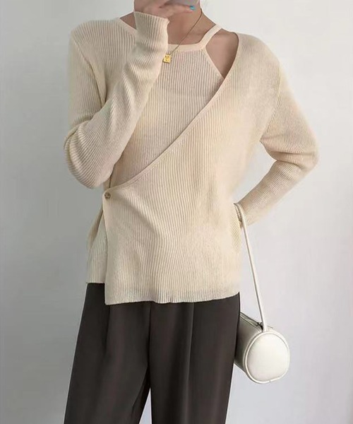 Leja(レジャ)の「【ELCY】2021AW新色カシュクールスリットリブニットトップス(ニット/セーター・レディース・ホワイト/ブラック/ブラウン/ベージュ/グリーン/ライトグリーン/ピンク・FREE)」の5枚目の写真