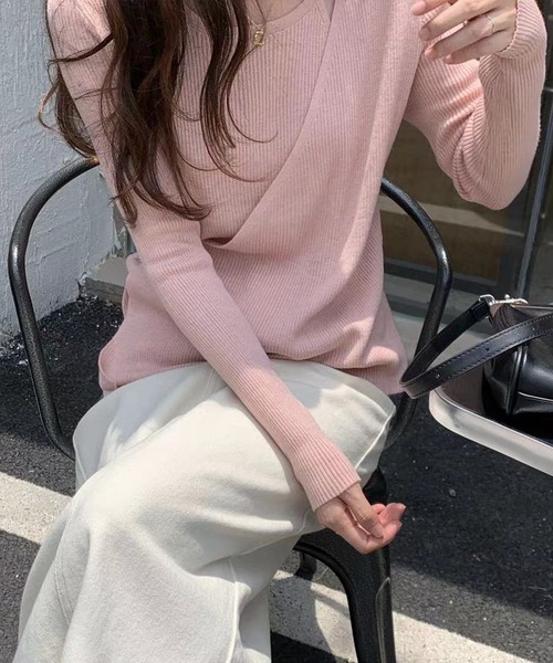Leja(レジャ)の「【ELCY】2021AW新色カシュクールスリットリブニットトップス(ニット/セーター・レディース・ホワイト/ブラック/ブラウン/ベージュ/グリーン/ライトグリーン/ピンク・FREE)」の7枚目の写真