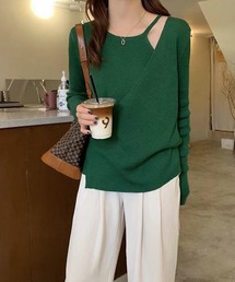 【ELCY】2021AW新色カシュクールスリットリブニットトップス