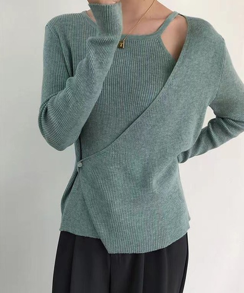 Leja(レジャ)の「【ELCY】2021AW新色カシュクールスリットリブニットトップス(ニット/セーター・レディース・ホワイト/ブラック/ブラウン/ベージュ/グリーン/ライトグリーン/ピンク・FREE)」の6枚目の写真