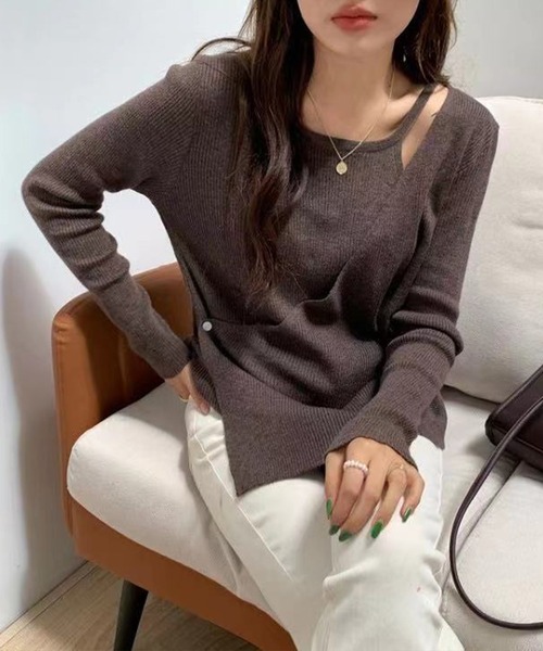 Leja(レジャ)の「【ELCY】2021AW新色カシュクールスリットリブニットトップス(ニット/セーター・レディース・ホワイト/ブラック/ブラウン/ベージュ/グリーン/ライトグリーン/ピンク・FREE)」の16枚目の写真