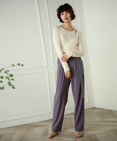 Leja(レジャ)の「【ELCY】2021AW新色カシュクールスリットリブニットトップス(ニット/セーター・レディース・ホワイト/ブラック/ブラウン/ベージュ/グリーン/ライトグリーン/ピンク・FREE)」の9枚目の写真