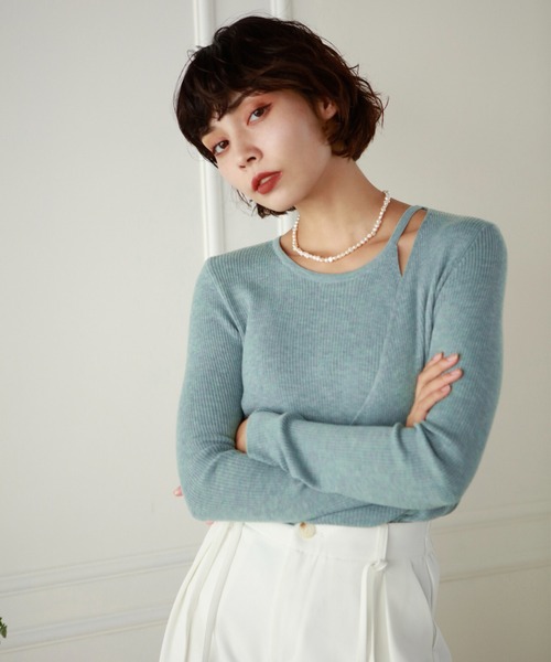 Leja(レジャ)の「【ELCY】2021AW新色カシュクールスリットリブニットトップス(ニット/セーター・レディース・ホワイト/ブラック/ブラウン/ベージュ/グリーン/ライトグリーン/ピンク・FREE)」の12枚目の写真