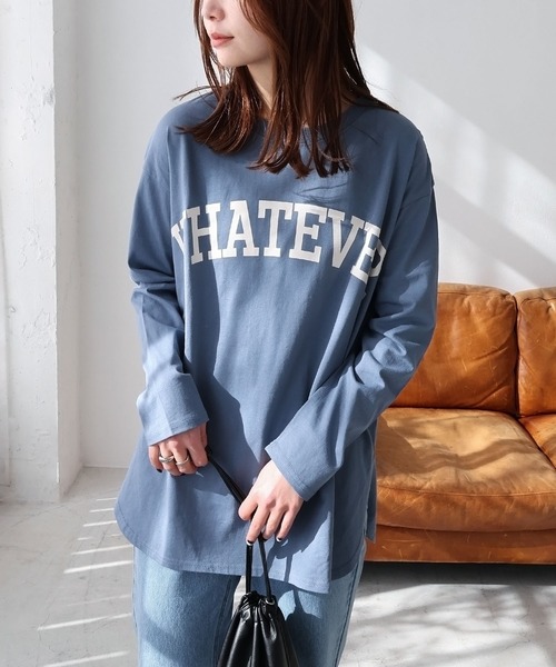 andme（アンドミー）の「コットン天竺長袖ロゴプリントラウンドヘムTシャツ（Tシャツ/カットソー・レディース・ダークブルー/チャコールグレー/モカ/オフホワイト/ブラック/ミント/ピンク/ピンク系その他/レッド系その他/グリーン系その他・M）」の7枚目の写真