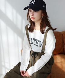 andme | コットン天竺長袖ロゴプリントラウンドヘムTシャツ トップス(Tシャツ/カットソー)