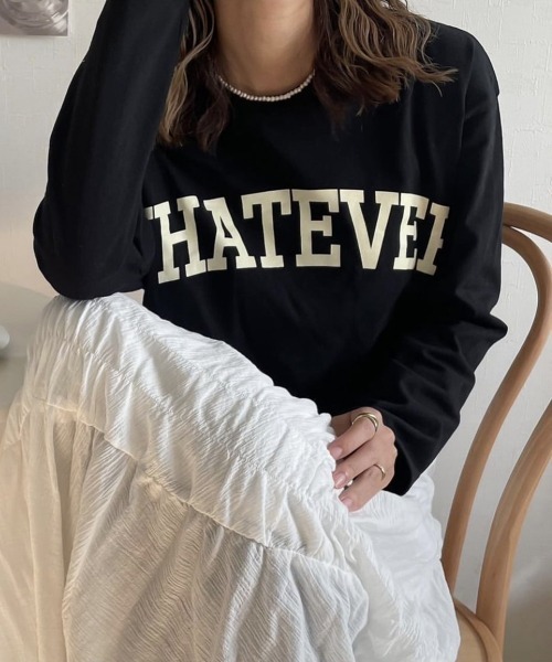 andme（アンドミー）の「コットン天竺長袖ロゴプリントラウンドヘムTシャツ（Tシャツ/カットソー・レディース・ダークブルー/チャコールグレー/モカ/オフホワイト/ブラック/ミント/ピンク/ピンク系その他/レッド系その他/グリーン系その他・M）」の13枚目の写真