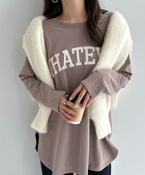 andme（アンドミー）の「コットン天竺長袖ロゴプリントラウンドヘムTシャツ（Tシャツ/カットソー・レディース・ダークブルー/チャコールグレー/モカ/オフホワイト/ブラック/ミント/ピンク/ピンク系その他/レッド系その他/グリーン系その他・M）」の18枚目の写真