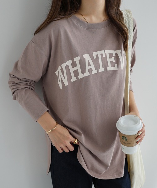 andme（アンドミー）の「コットン天竺長袖ロゴプリントラウンドヘムTシャツ（Tシャツ/カットソー・レディース・ダークブルー/チャコールグレー/モカ/オフホワイト/ブラック/ミント/ピンク/ピンク系その他/レッド系その他/グリーン系その他・M）」の19枚目の写真