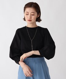 ◆シルキースーピマ　袖布帛ランタンスリーブプルオーバー【WEB限定サイズ】