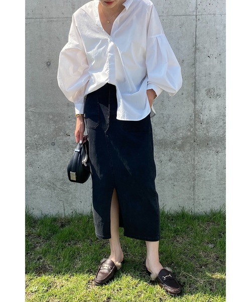 Bonjour Sagan(ボンジュールサガン)の「ストレッチデニムタイトスカート(デニムスカート・レディース・ブラック/グレー・FREE)」の5枚目の写真