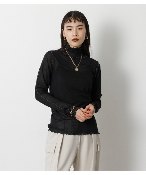 crie conforto（クリーコンフォルト）の「メローハイネックプルオーバー（ニット/セーター・レディース・チャコールグレー/ブラック/サックスブルー/アイボリー・SMALL/MEDIUM/LARGE）」の3枚目の写真