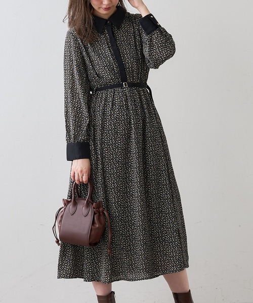 natural couture（ナチュラルクチュール）の「【WEB限定】配色襟付きレトロワンピース（ワンピース・レディース・ブラック系/ブラウン/ベージュ/ベージュ系/ミント/グリーン系・FREE）」の12枚目の写真