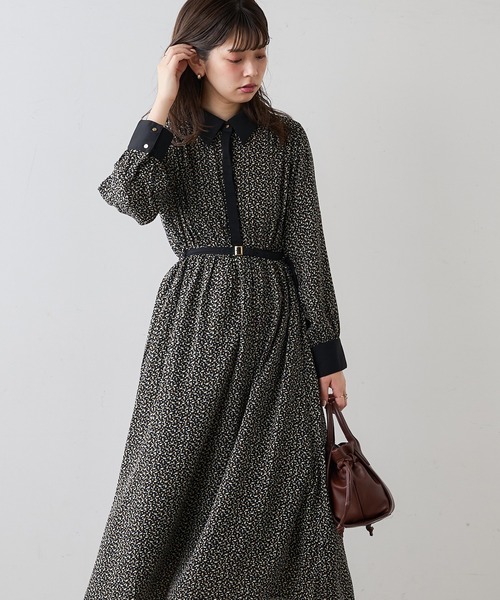 natural couture（ナチュラルクチュール）の「【WEB限定】配色襟付きレトロワンピース（ワンピース・レディース・ブラック系/ブラウン/ベージュ/ベージュ系/ミント/グリーン系・FREE）」の17枚目の写真