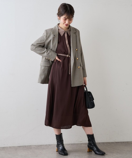 natural couture（ナチュラルクチュール）の「【WEB限定】配色襟付きレトロワンピース（ワンピース・レディース・ブラック系/ブラウン/ベージュ/ベージュ系/ミント/グリーン系・FREE）」の18枚目の写真