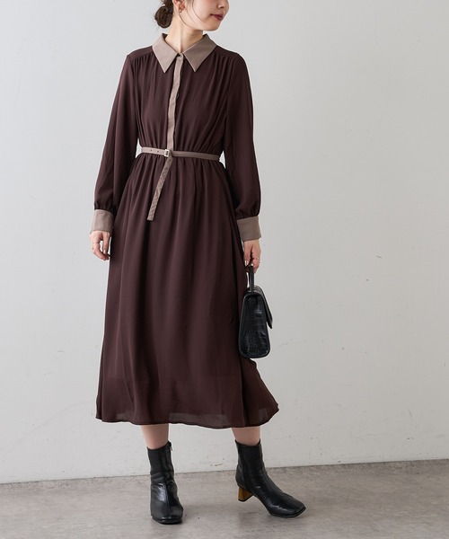 natural couture（ナチュラルクチュール）の「【WEB限定】配色襟付きレトロワンピース（ワンピース・レディース・ブラック系/ブラウン/ベージュ/ベージュ系/ミント/グリーン系・FREE）」の7枚目の写真