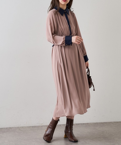 natural couture（ナチュラルクチュール）の「【WEB限定】配色襟付きレトロワンピース（ワンピース・レディース・ブラック系/ブラウン/ベージュ/ベージュ系/ミント/グリーン系・FREE）」の13枚目の写真