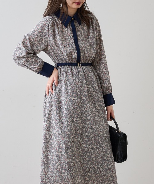 natural couture（ナチュラルクチュール）の「【WEB限定】配色襟付きレトロワンピース（ワンピース・レディース・ブラック系/ブラウン/ベージュ/ベージュ系/ミント/グリーン系・FREE）」の9枚目の写真