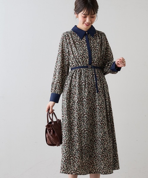 natural couture（ナチュラルクチュール）の「【WEB限定】配色襟付きレトロワンピース（ワンピース・レディース・ブラック系/ブラウン/ベージュ/ベージュ系/ミント/グリーン系・FREE）」の15枚目の写真