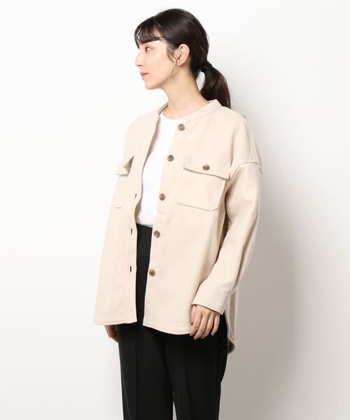 e.r.g*(イーアールジー)の「バンドカラーCPO(その他アウター・レディース・チャコールグレー/ピンク/オフホワイト・M)」の2枚目の写真