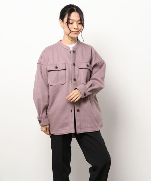 e.r.g*(イーアールジー)の「バンドカラーCPO(その他アウター・レディース・チャコールグレー/ピンク/オフホワイト・M)」の1枚目の写真