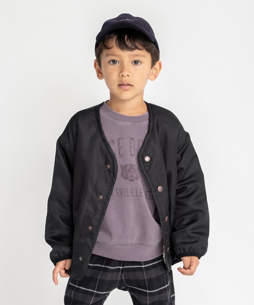 BRANSHES（ブランシェス）の「【裏ボア】ノーカラーライトジャケット（ノーカラージャケット・キッズ・カーキオリーブ/ブラック・110/100/150/130/140/90/120）」の4枚目の写真