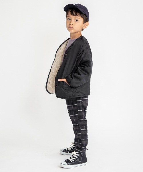 BRANSHES（ブランシェス）の「【裏ボア】ノーカラーライトジャケット（ノーカラージャケット・キッズ・カーキオリーブ/ブラック・110/100/150/130/140/90/120）」の9枚目の写真