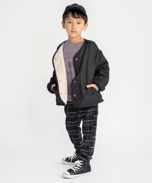 BRANSHES（ブランシェス）の「【裏ボア】ノーカラーライトジャケット（ノーカラージャケット・キッズ・カーキオリーブ/ブラック・110/100/150/130/140/90/120）」の10枚目の写真