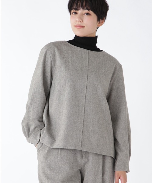 human woman(ヒューマンウーマン)の「◆セミ梳毛ツイルプルオーバー(Tシャツ/カットソー・レディース・ホワイト系その他/グレー・MEDIUM)」の2枚目の写真