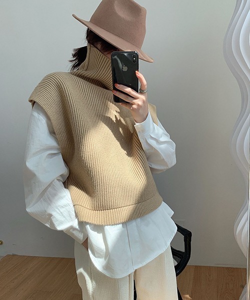 chuclla（チュクラ）の「ハイネック リブニットベスト chw21a123（ニット/セーター・レディース・ベージュ/ネイビー・FREE）」の19枚目の写真