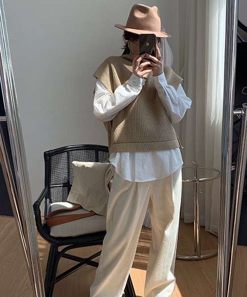 chuclla（チュクラ）の「ハイネック リブニットベスト chw21a123（ニット/セーター・レディース・ベージュ/ネイビー・FREE）」の20枚目の写真