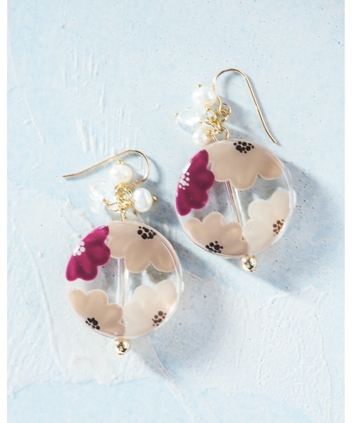 tone(トーン)の「【amie】ペイントフラワーピアス(MA)(ピアス(両耳用)・レディース・パープル/ブラウン/オレンジ・FREE)」の2枚目の写真