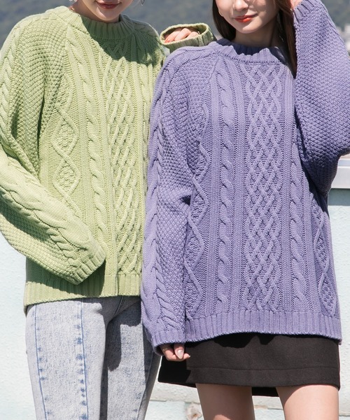 Newlyme(ニューリーミー)の「ラグランケーブルオーバーニット(ニット/セーター・レディース・チャコールグレー/グリーン/アイボリー/ライラック・M-L)」の19枚目の写真