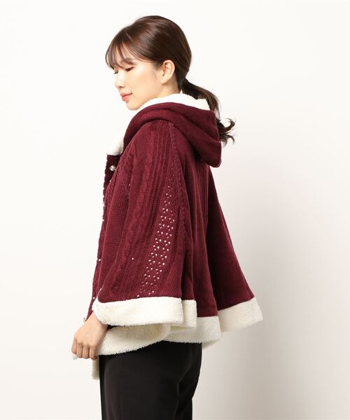 axes femme（アクシーズファム）の「裏ボアニットポンチョ（ポンチョ・レディース・ワイン/キナリ/グレー・MEDIUM）」の5枚目の写真