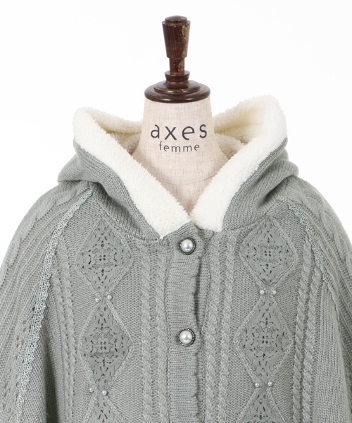 axes femme（アクシーズファム）の「裏ボアニットポンチョ（ポンチョ・レディース・ワイン/キナリ/グレー・MEDIUM）」の8枚目の写真