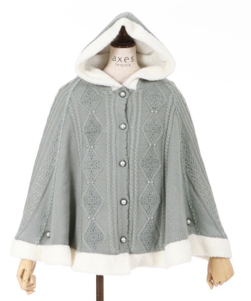 axes femme（アクシーズファム）の「裏ボアニットポンチョ（ポンチョ・レディース・ワイン/キナリ/グレー・MEDIUM）」の9枚目の写真