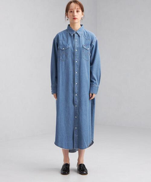 Wrangler（ラングラー）の「【別注】＜Wrangler (ラングラー)＞ ウェスタン デニム シャツ ワンピース（シャツワンピース・レディース・ライトブルー/コバルトブルー・FREE）」の3枚目の写真