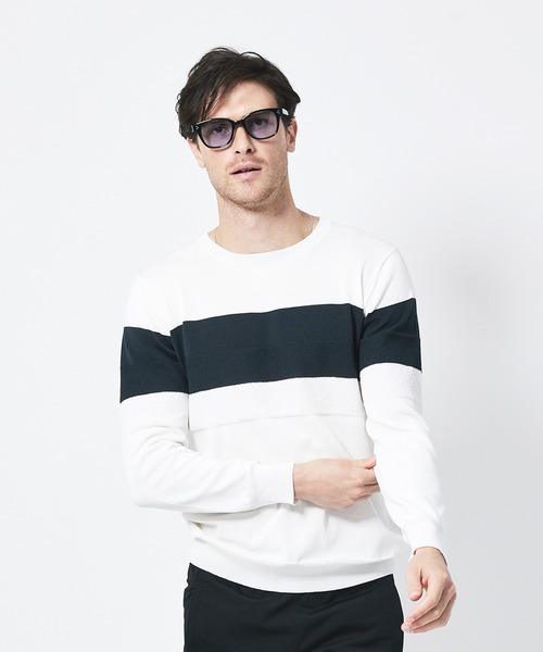 junhashimoto(ジュンハシモト)の「K04STRIPE CREW NECK(ニット/セーター・メンズ・ホワイト×ブラック/ネイビー×ホワイト/ターコイズブルー・4/3/5/2)」の3枚目の写真