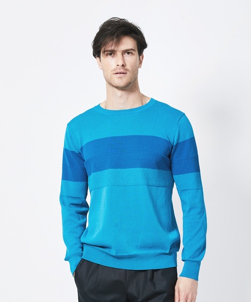 junhashimoto(ジュンハシモト)の「K04STRIPE CREW NECK(ニット/セーター・メンズ・ホワイト×ブラック/ネイビー×ホワイト/ターコイズブルー・4/3/5/2)」の1枚目の写真