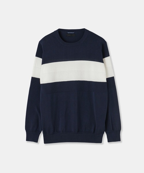 junhashimoto(ジュンハシモト)の「K04STRIPE CREW NECK(ニット/セーター・メンズ・ホワイト×ブラック/ネイビー×ホワイト/ターコイズブルー・4/3/5/2)」の2枚目の写真