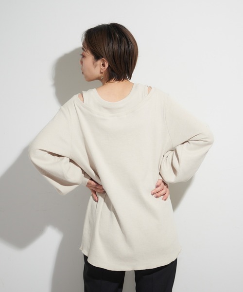 NOMINE（ノミネ）の「アメスリタンクレイヤードハニカムプルオーバー（Tシャツ/カットソー・レディース・ホワイト/ブラック/オレンジ/グレイッシュベージュ・フリー）」の3枚目の写真